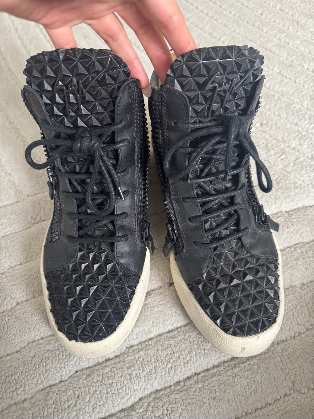 Giuseppe Zanotti Black Studded High-Top Sneakers with Cream Sole